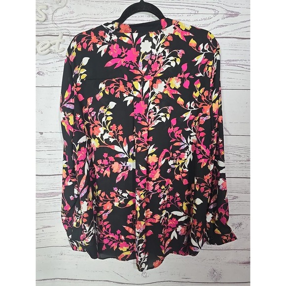 Simply Emma Pink Floral Print Long Sleeve Button Down Shirt Womens Plus Size 2X - Picture 2 of 7